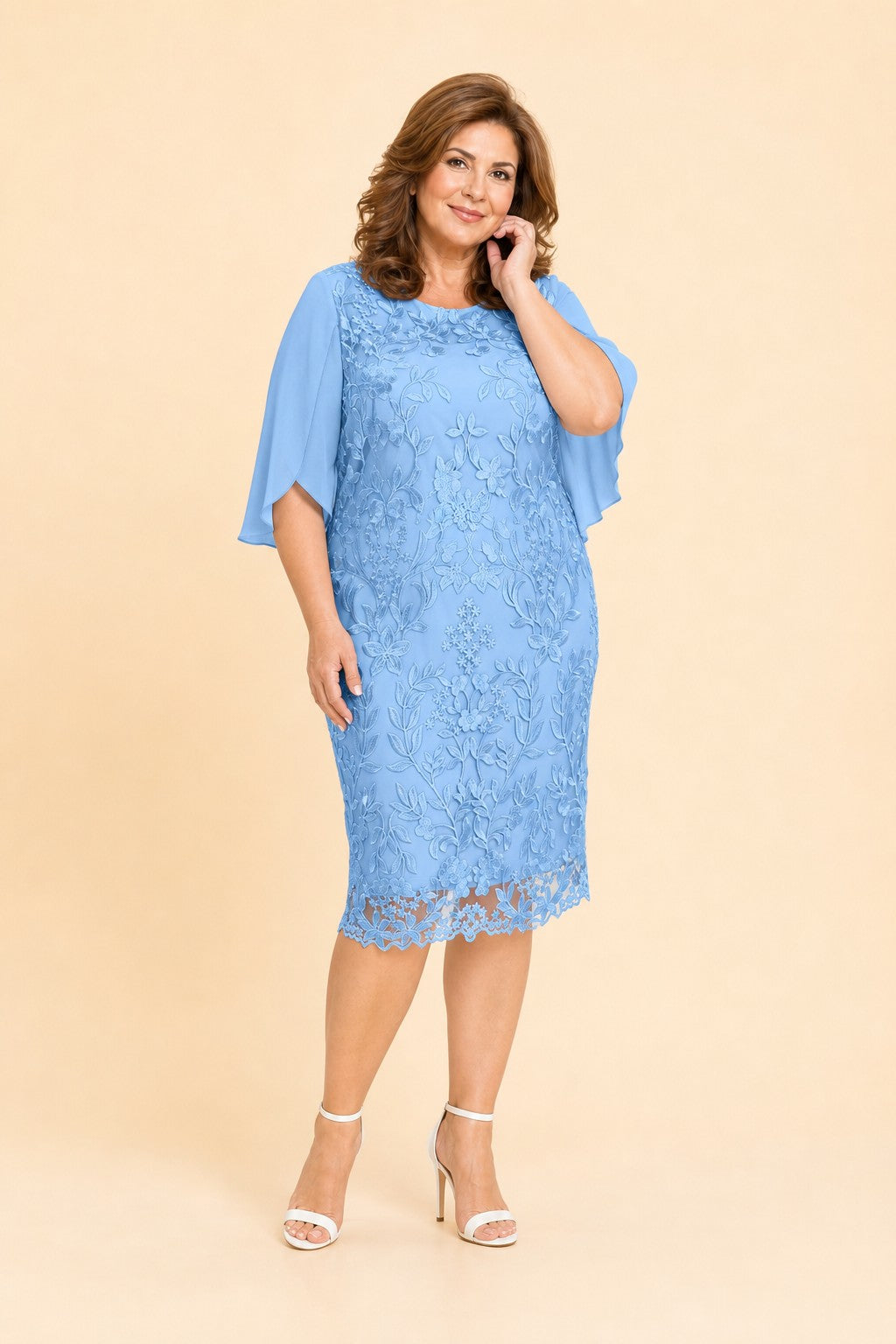 Plus Size Mother of the Bride Dress with Floral Embroidery and Chiffon Sleeves Elegant Formal Gown