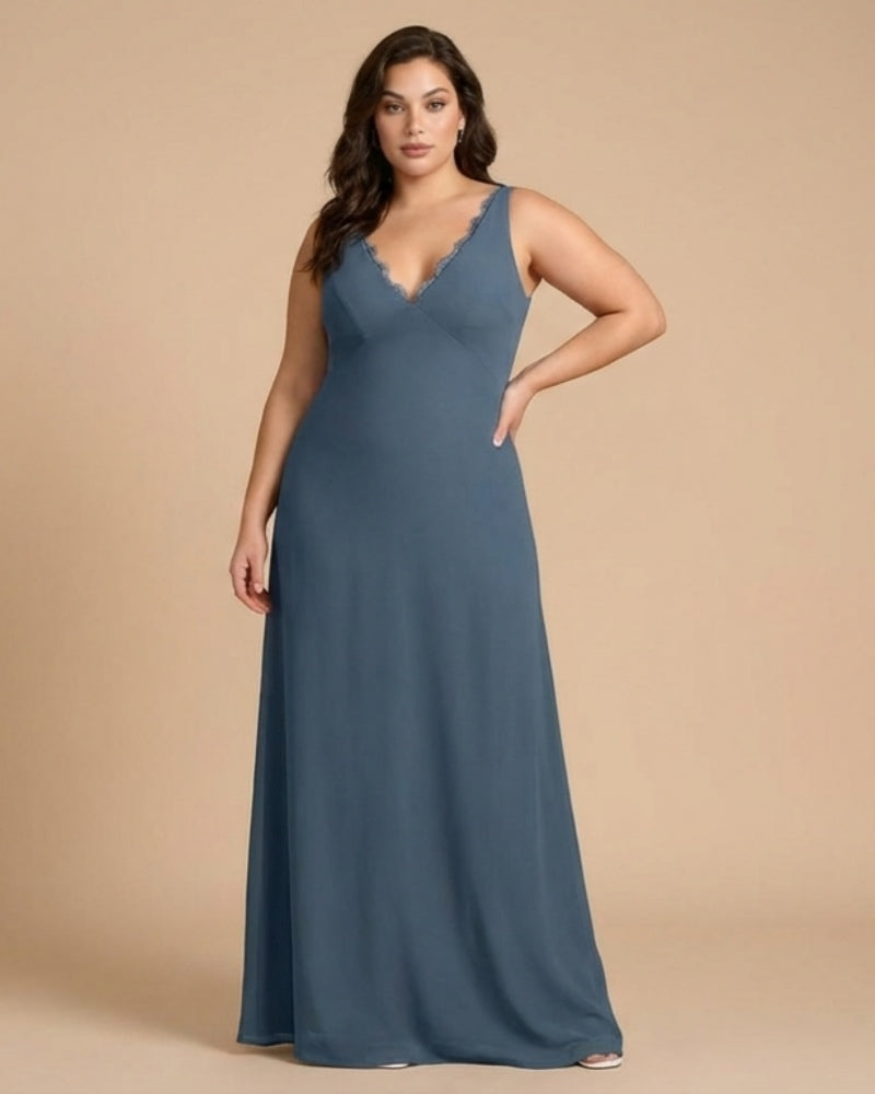 Silvarelle Elegant Plus Size Sheath Chiffon Bridesmaid Dress with Flowing Fit for Wedding -N0364