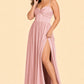 Ruched Satin Bridesmaid Dress with Open Back and Side Slit