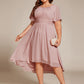 Plus Size Pleated Round Neckline A-Line Midi Chiffon Wedding Guest Dress