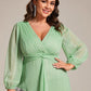 Plus Size Twist Knot Louts Leaf Long Sleeve A-Line Evening Dress