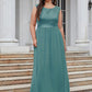 Plus Size Classic Round Neck V Back A-Line Chiffon Bridesmaid Dresses with Lace