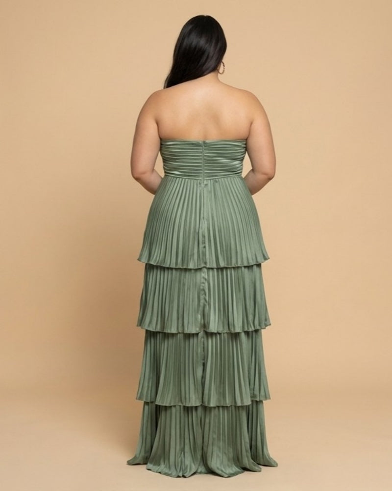 Chantarae Luxury Satin Strapless A-Line Plus Size Bridesmaid Dress with Ruffle -N0377