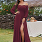 Plus Size High-Slit Waist Pleated Bridesmaid Dress with Long Sleeves