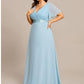 Plus Size Empire Waist V Back Bridesmaid Dress with Short Sleeves