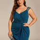 Plus Size Glitter V-Neck High Slit Sequin Shoulder Strap Evening Dress