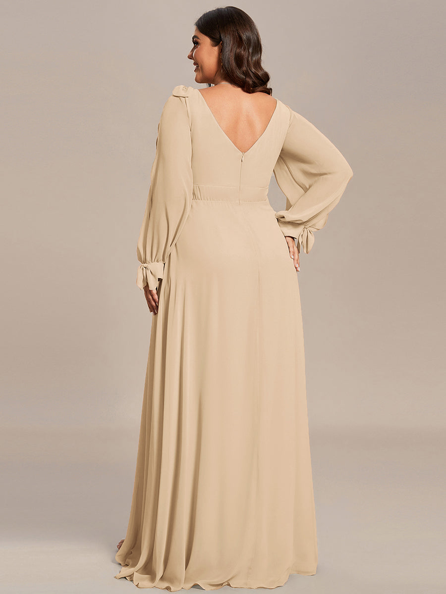 Plus Size Open Lantern Sleeve A-Line Bridesmaid Dress