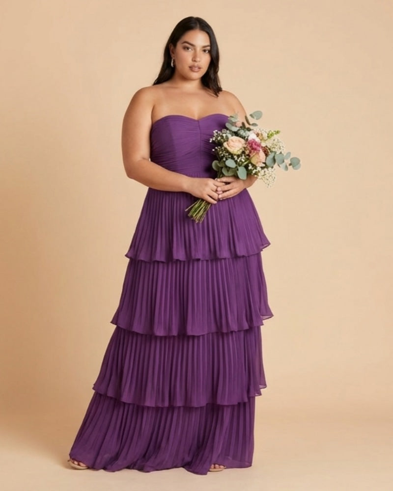 Chantarae Elegant Plus Size A-Line Chiffon Bridesmaid Dress with Sweetheart Neckline - N0373