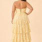 Romantic Lace Up Back Bridesmaid Gown Featuring 3D Floral Appliqué Tiered Flowy Skirt