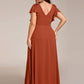 Plus Size Split Ruffles Sleeves with Bowknot Double V-neck Chiffon Bridesmaid Dress