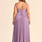 Plus Size Bridesmaid Dress with Pleated Satin and Lace Up Open Back