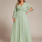 Stylish Plus Size Chiffon Formal Evening Dresses with Long Lantern Sleeves