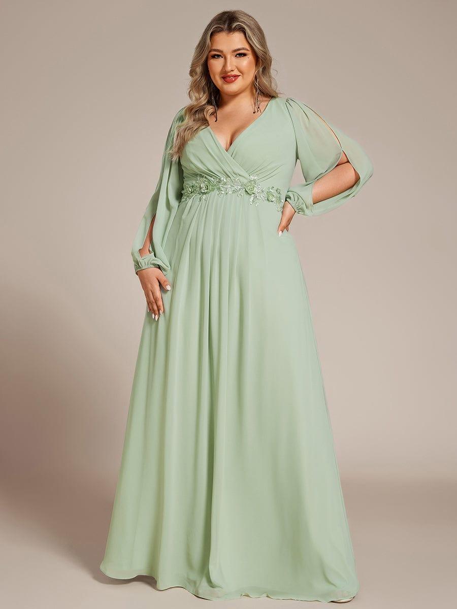 Stylish Plus Size Chiffon Formal Evening Dresses with Long Lantern Sleeves