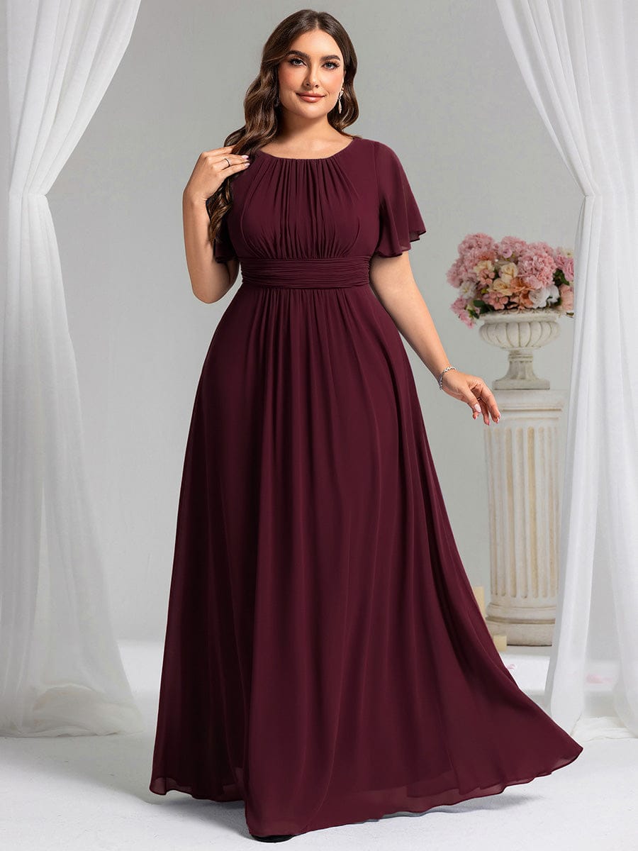 Plus Size Printed Chiffon Pleated Maxi Wedding Guest Dress