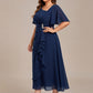 Plus Size Chiffon Ruffle Sleeve Formal Dress