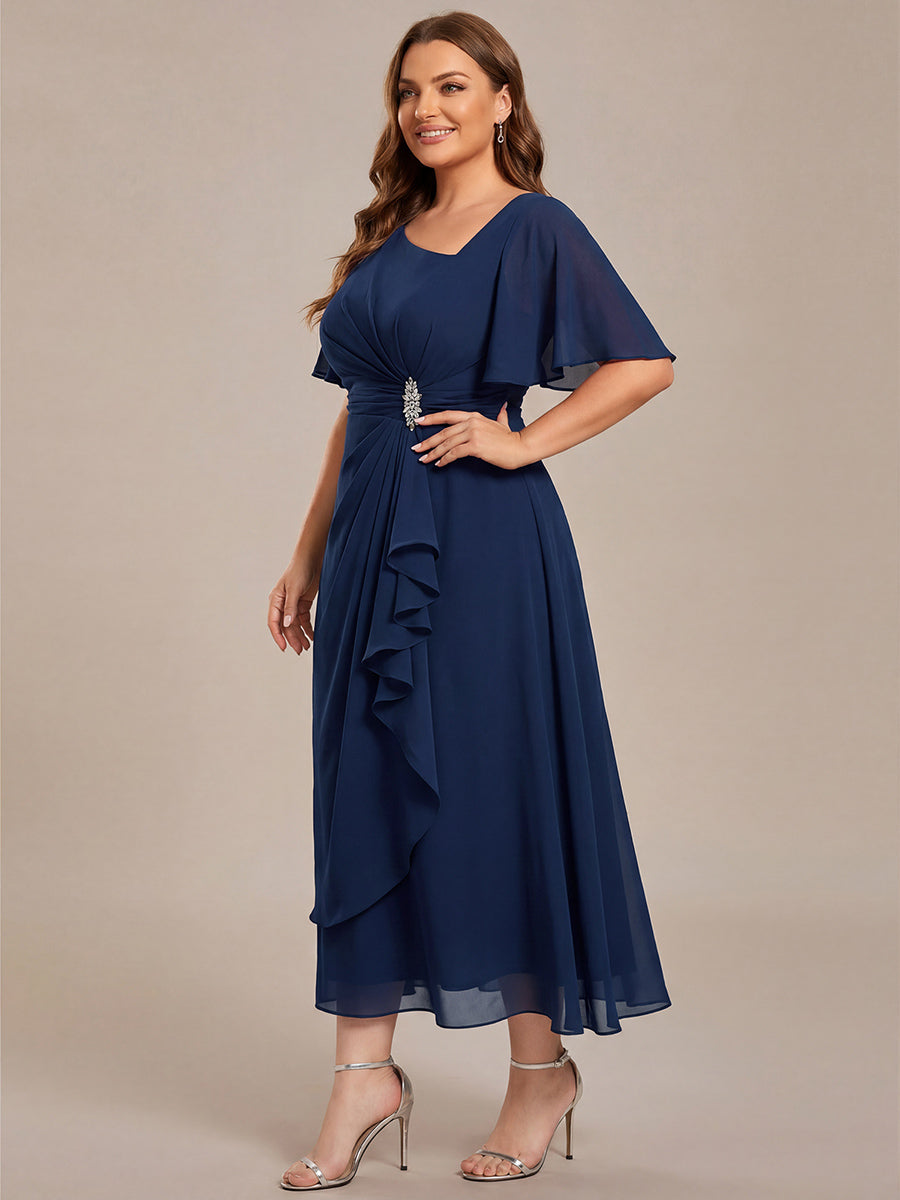 Plus Size Chiffon Ruffle Sleeve Formal Dress