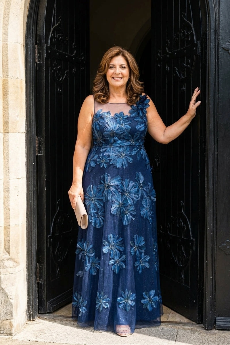 Graceful A-Line Plus Size Mother of the Bride Gown Floral Embroidery and Dimensional 3D Flowers