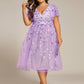 Plus Size Sparkly A-Line Midi Tulle Formal Wedding Guest Dress with Leaf Sequin