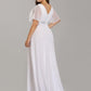 Plus Size Empire Waist V Back Bridesmaid Dress with Short Sleeves