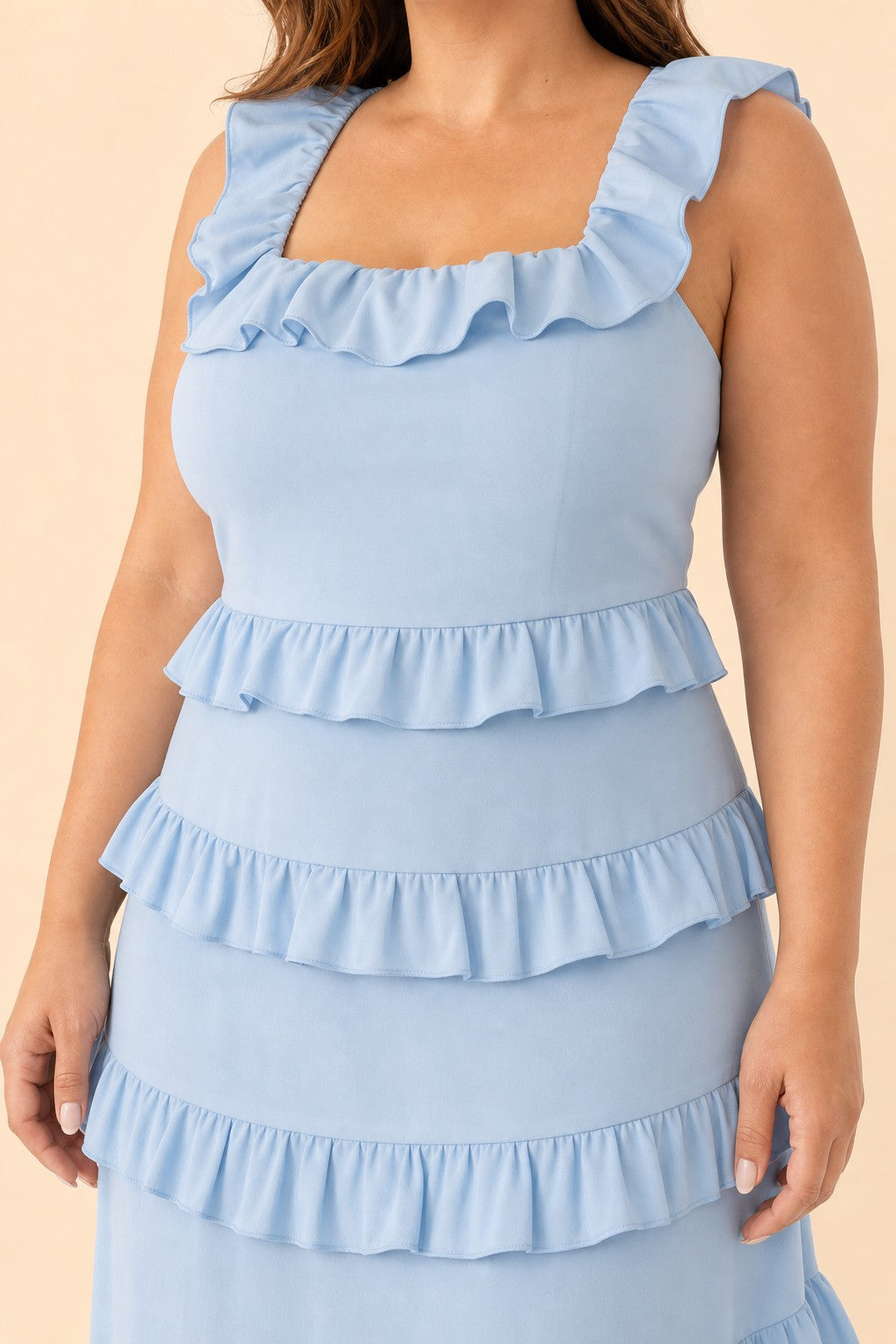 Plus Size Floral Bridesmaid Dress with Tiered Ruffles Stretch Fabric and Elegant Slit