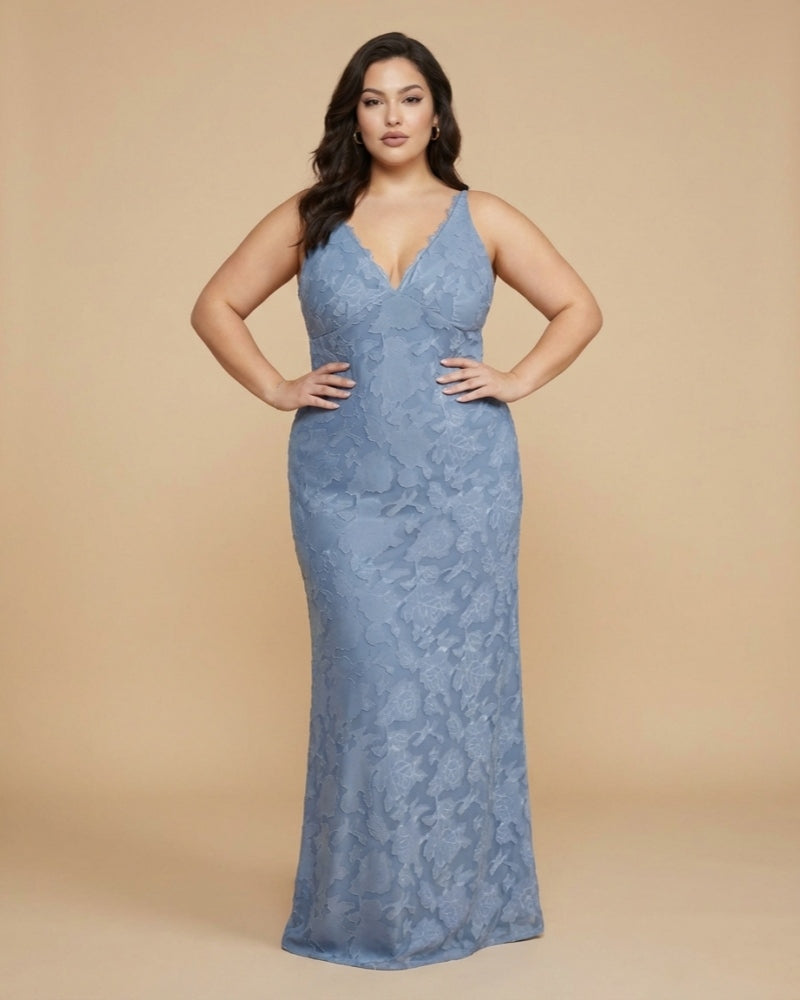 Silvarelle Romantic Plus Size Sheath Lace Bridesmaid Dress with Floral Texture for Wedding -N0351