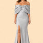 Elegant Plus Size Bridesmaid Dress with Off Shoulder Bow Detail and Slit