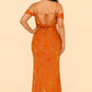Plus Size Off Shoulder Burnout Floral Bridesmaid Dress with Lace-Up Back