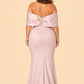 Elegant Plus Size Bridesmaid Dress with Off Shoulder Bow Detail and Slit