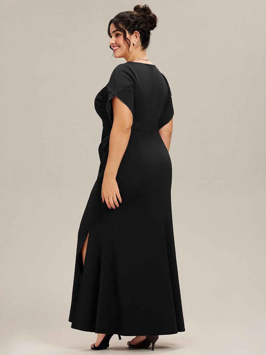Plus Size Thigh-High SlitTulip Sleeve Formal Dress