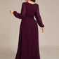 Plus Size See-Through Puff Sleeve Chiffon Mother Dress