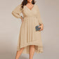 Plus Size Chiffon A-Line 3/4 Sleeves Asymmetrical Hem Wedding Guest Dress