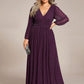 Plus Size Dazzling Empire Waist See-Through Long Sleeves A-Line Evening Dress