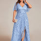 Plus Size Short Sleeves Sequin High Low V-Neck Midi Formal Evening Dress