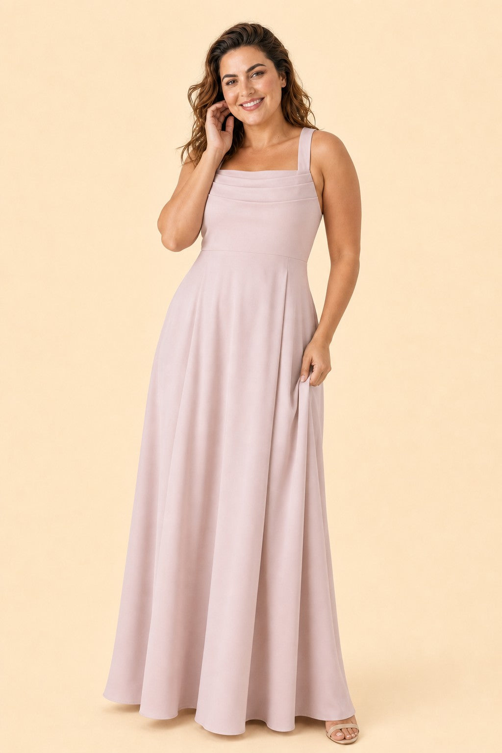 Elegant Plus Size A-Line Bridesmaid Dress with Pockets and Open Back