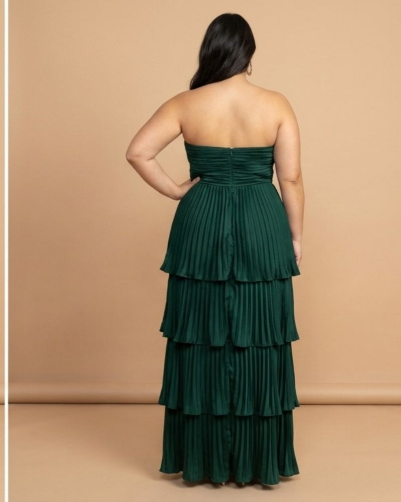 Chantarae Luxury Satin Strapless A-Line Plus Size Bridesmaid Dress with Ruffle -N0377