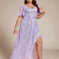 Plus Size Short Sleeves Sequin High Low V-Neck Midi Formal Evening Dress