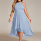 Flowy Plus Size Halter Neck Chiffon Midi Wedding Guest Dress