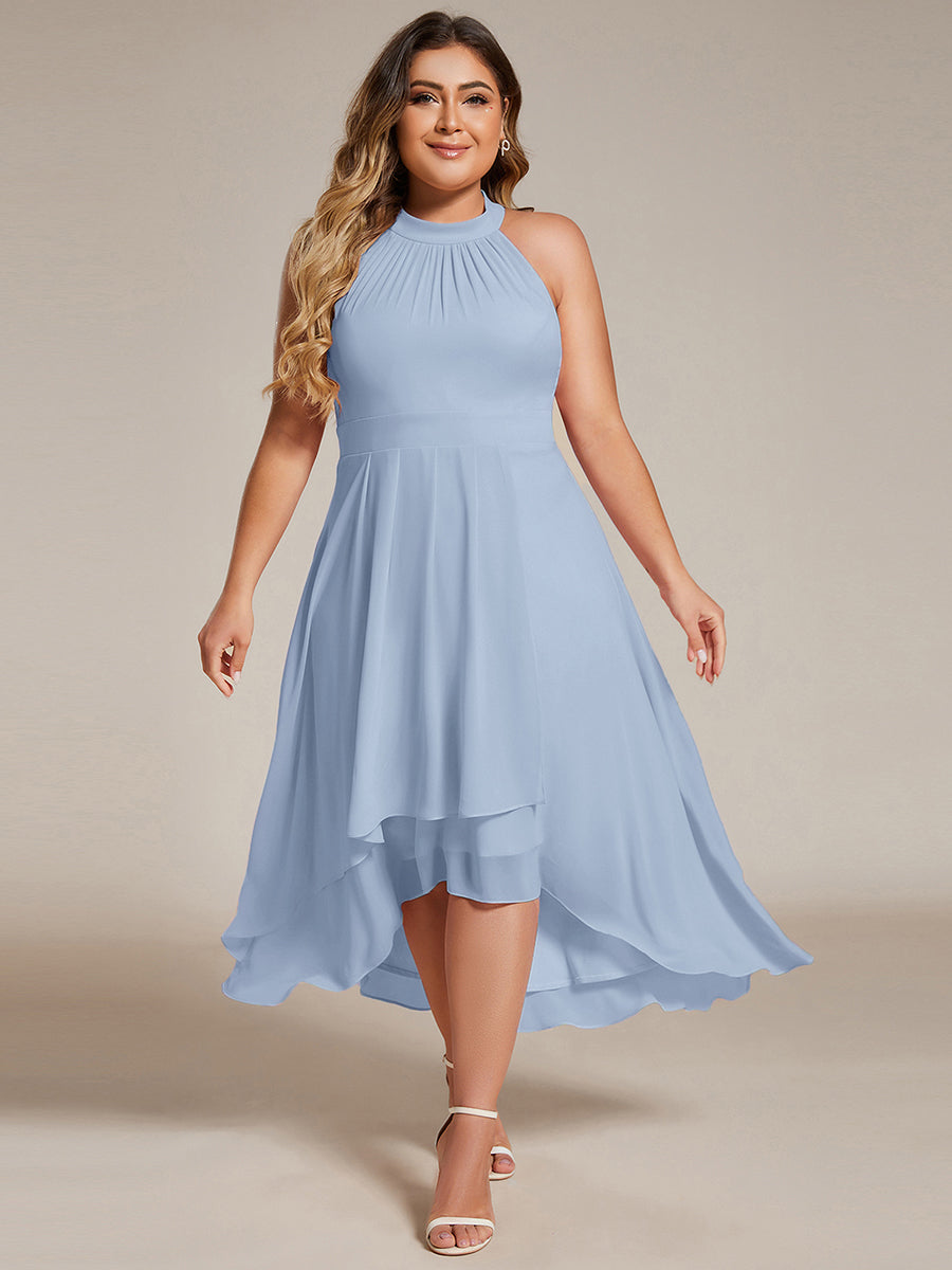 Flowy Plus Size Halter Neck Chiffon Midi Wedding Guest Dress