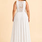 Elegant Plus Size Bridesmaid Dress with Lace Panel Back and Soft Pleats