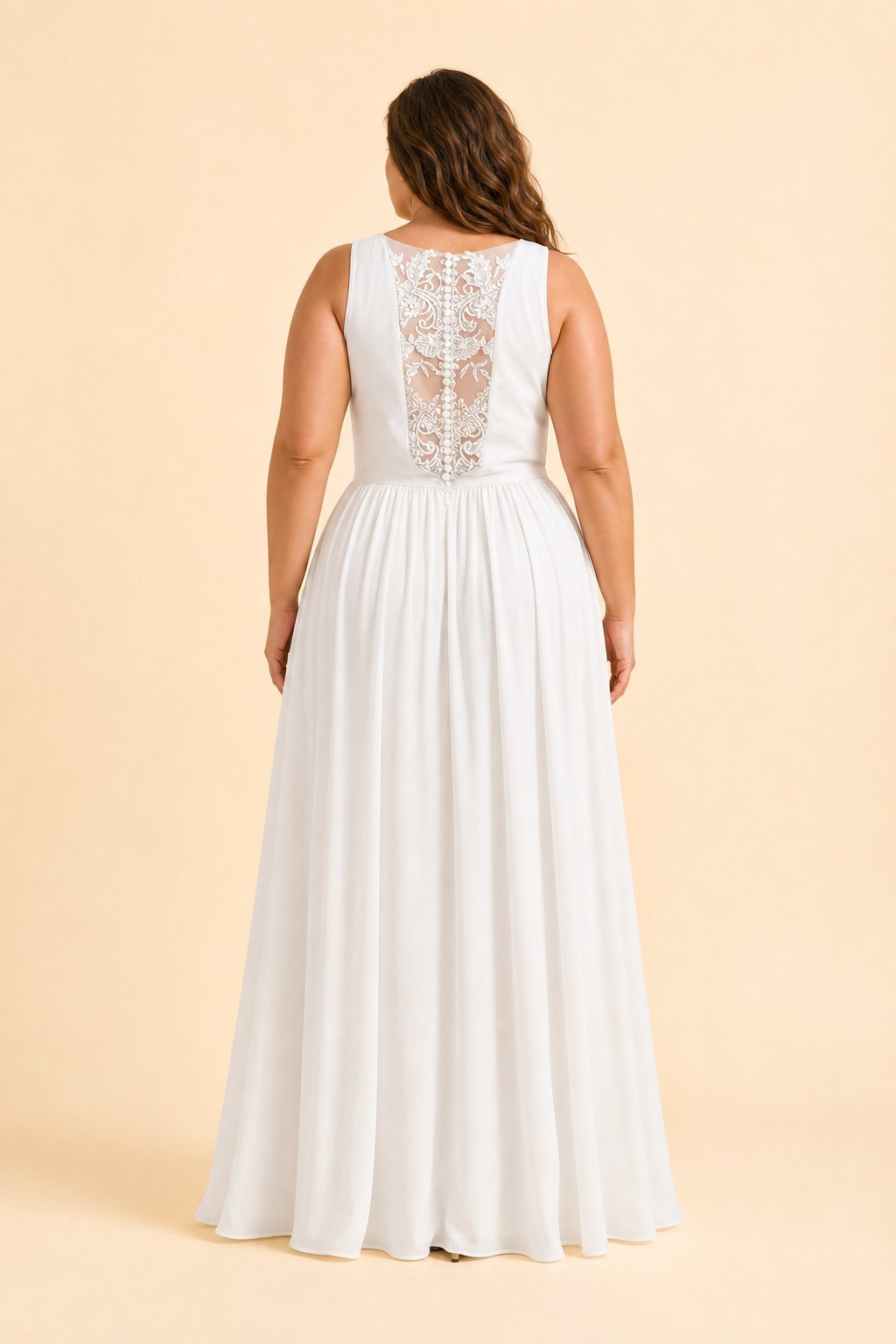 Elegant Plus Size Bridesmaid Dress with Lace Panel Back and Soft Pleats