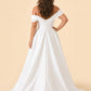 Plus Size Off-Shoulder Wedding Dress with Ruched Bodice and A-Line Skirt