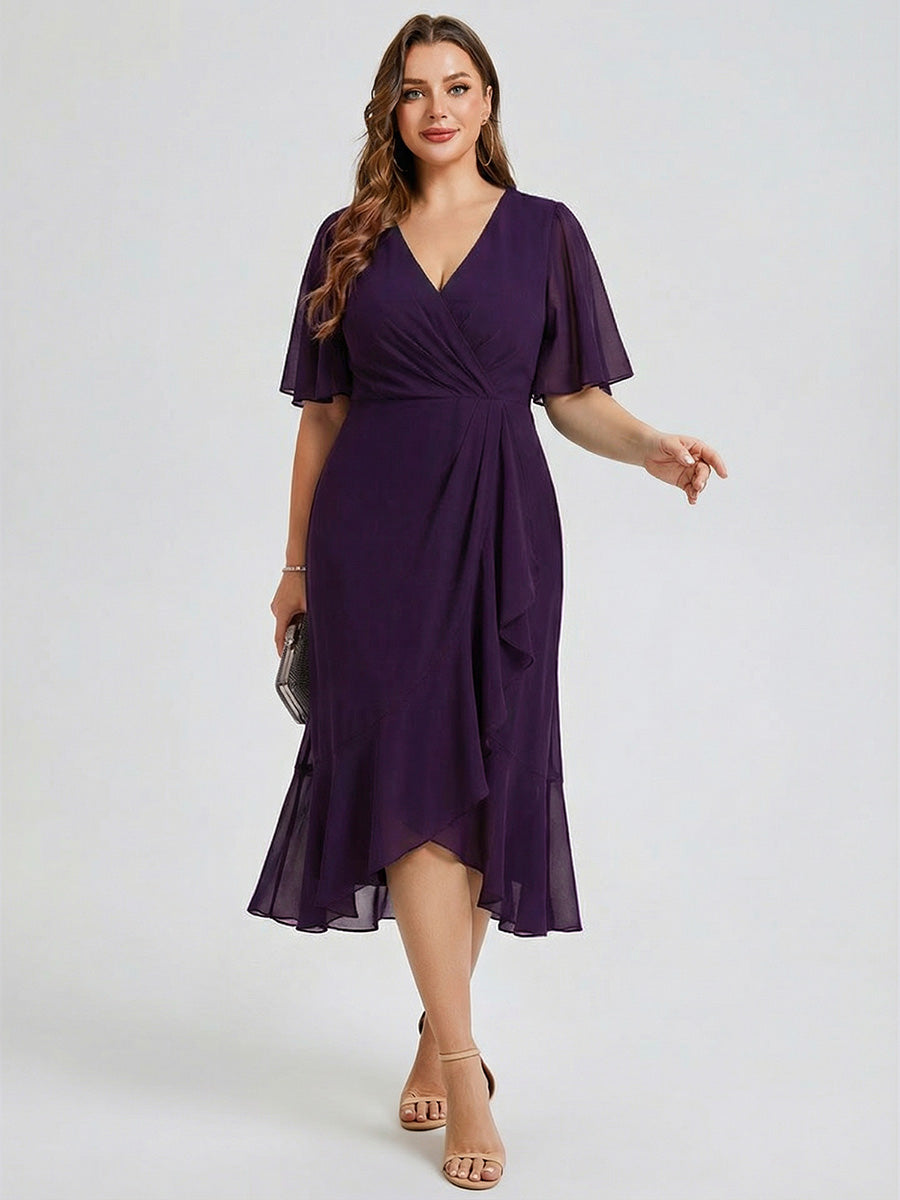 Plus Size Printed Mermaid Chiffon Wedding Guest Dress