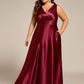 Plus Size Satin Maxi Formal Dress with Pockets