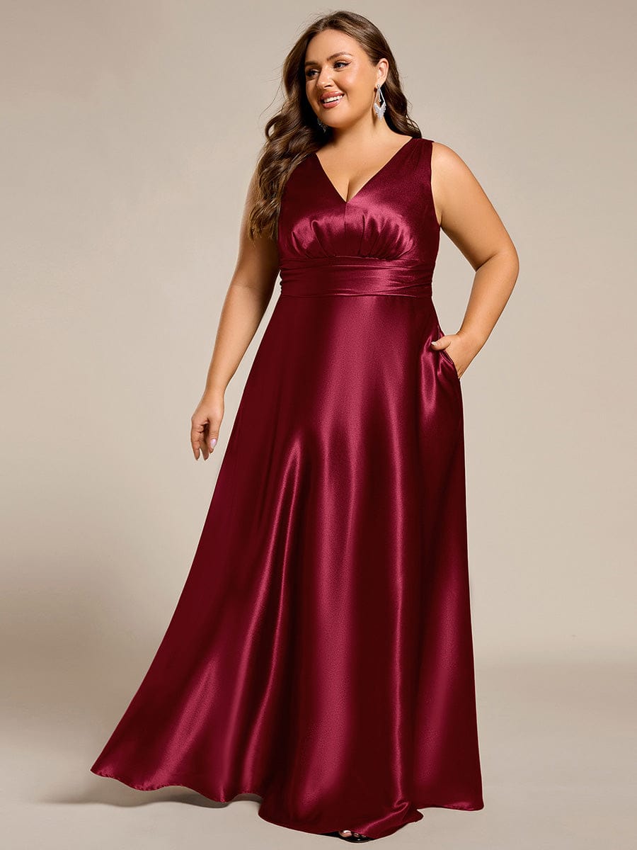 Plus Size Satin Maxi Formal Dress with Pockets