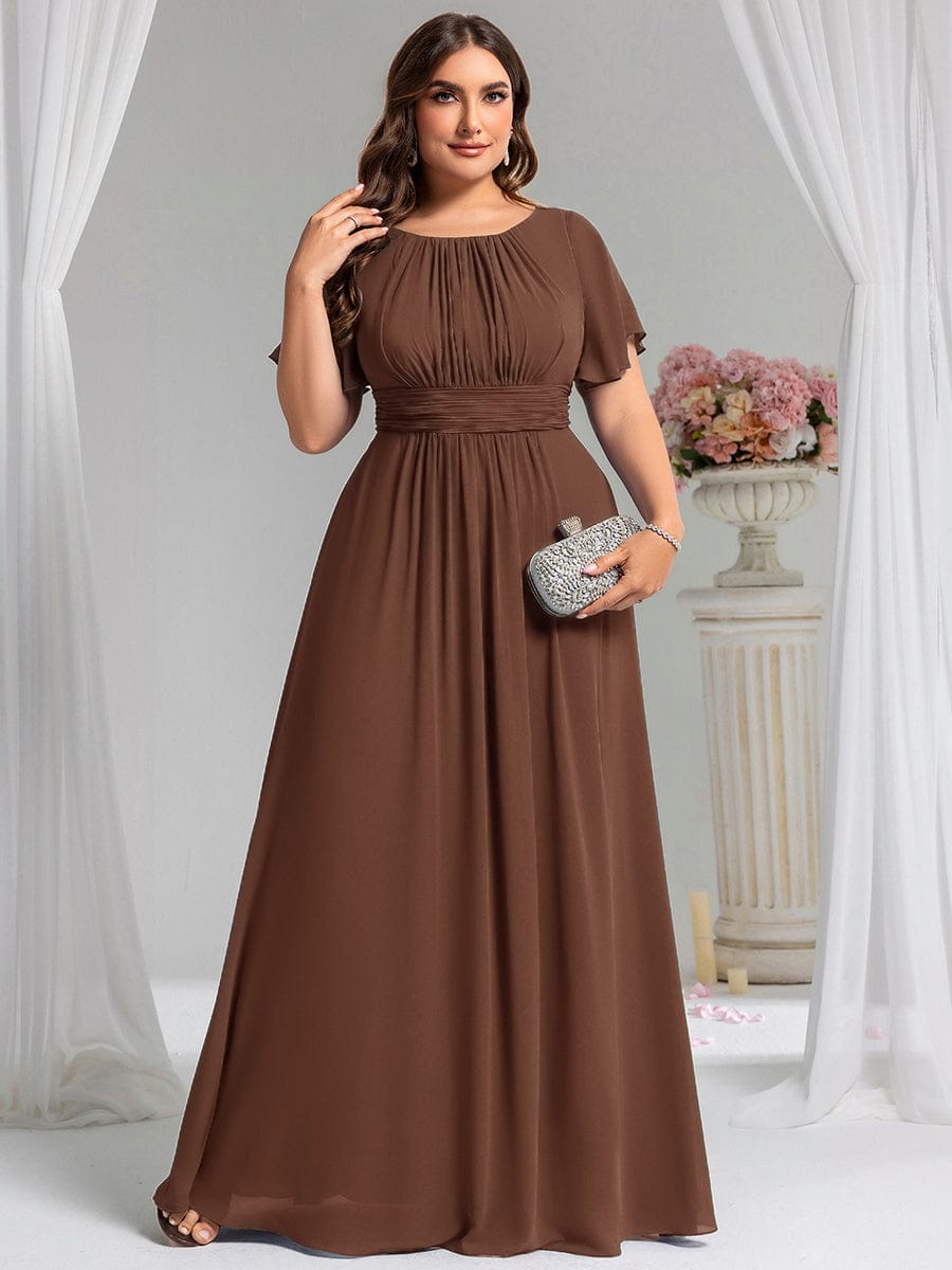 Plus Size Printed Chiffon Pleated Maxi Wedding Guest Dress