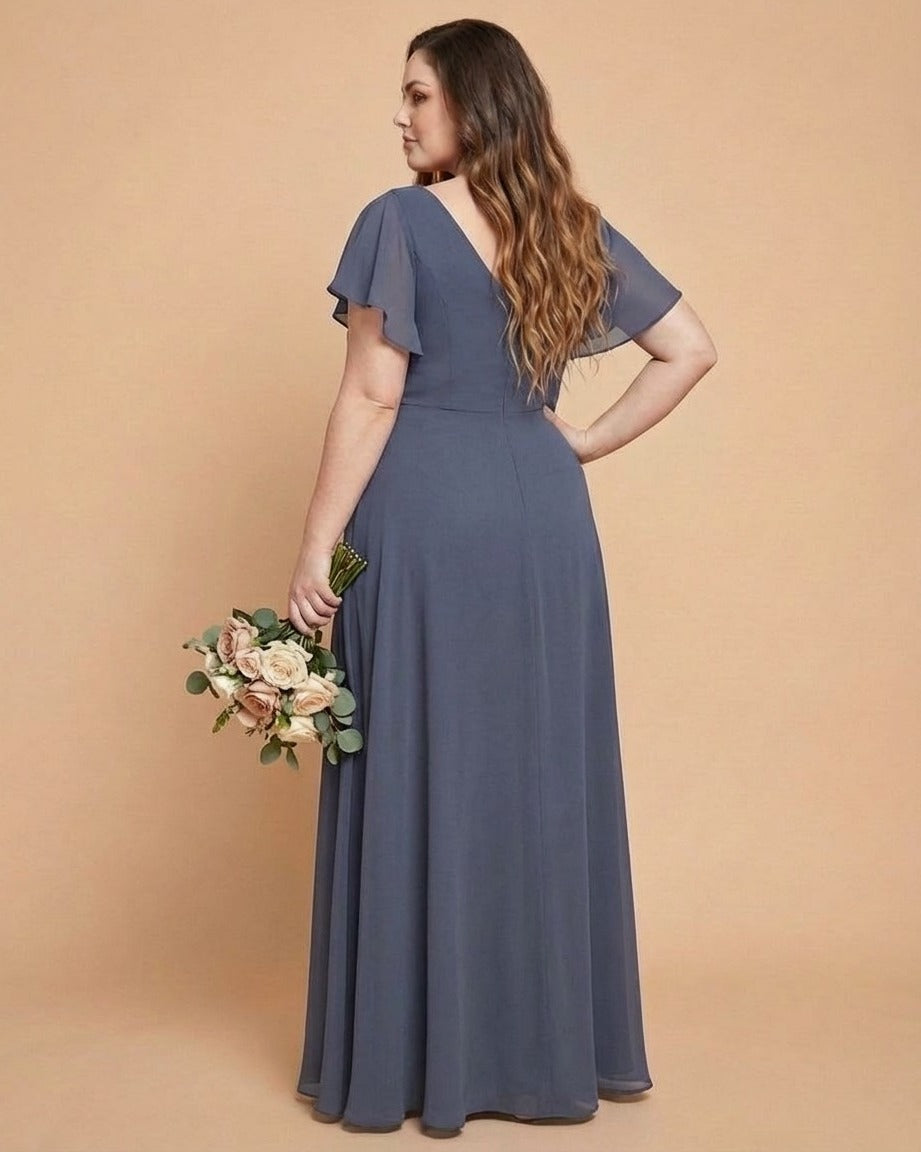 Avenleigh Plus Size Romantic A-Line Chiffon Bridesmaid Dress for Formal Wedding Events - N0336