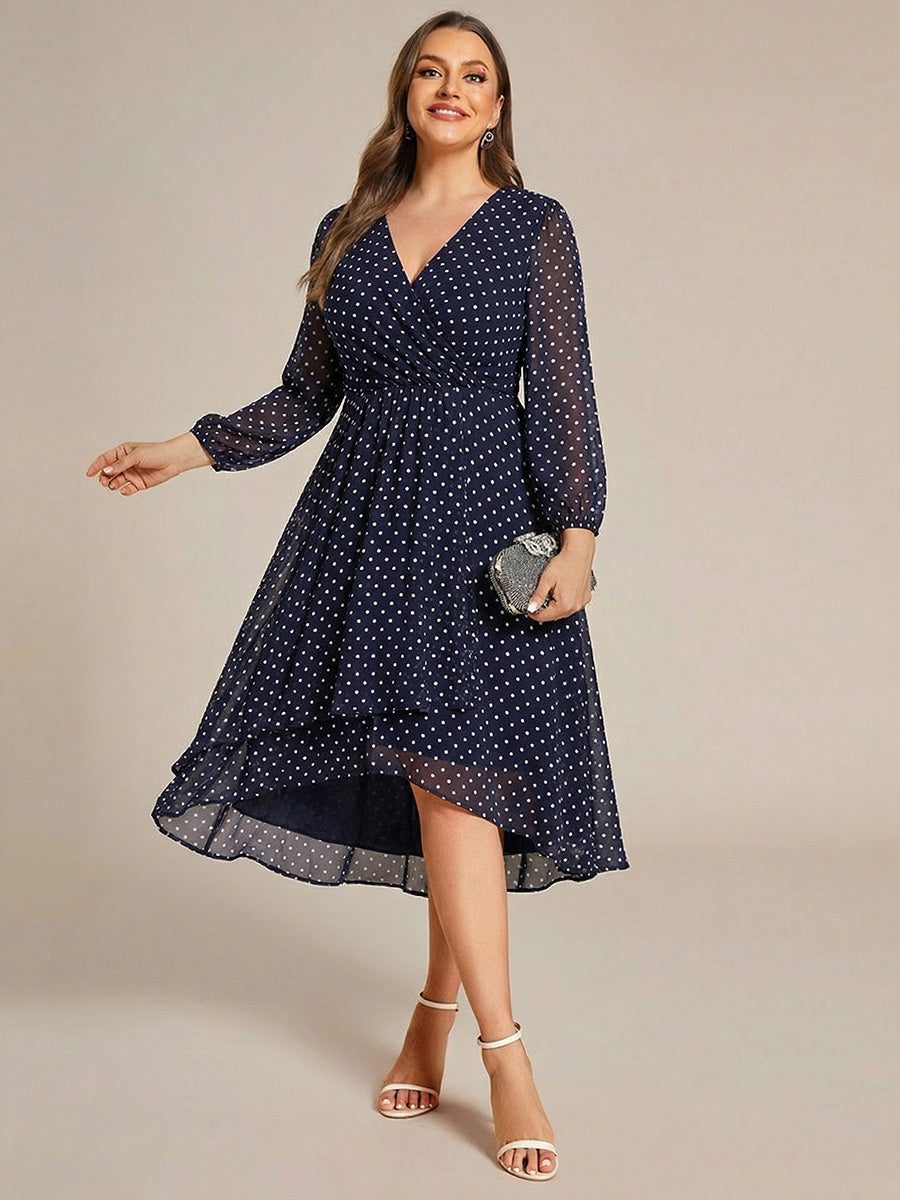 Plus Size Chiffon A-Line 3/4 Sleeves Asymmetrical Hem Wedding Guest Dress