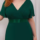 Plus Size Empire Waist V Back Bridesmaid Dress with Short Sleeves