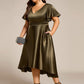 Plus Size Satin Midi Wedding Guest Dress with Pockets