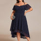 Plus Size Cold Shoulder Sweetheart Necklin Chiffon Midi Wedding Guest Dress